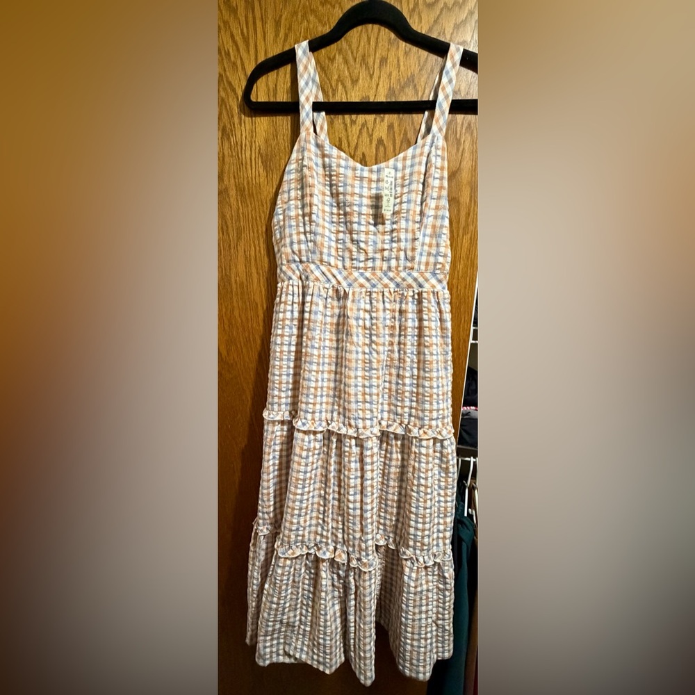 Madewell Gingham Sweetheart Ruffle-Tiered Midi Dress